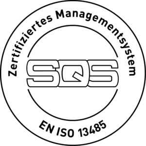 Logo SQS EN ISO 13485:2016 Qualitätsmanagement Medizintechnik